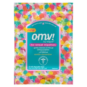 OMV by Vagisil no-sweat wipettes, vanilla clementine scent, 10 Wipes in a Resealable Pouch