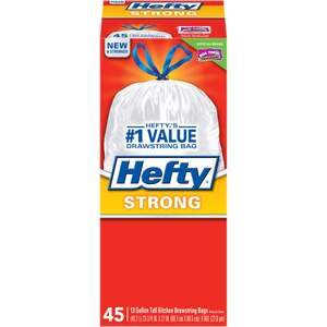 Hefty Strong Drawstring Tall Kitchen Bags 13 Gallon, 45CT