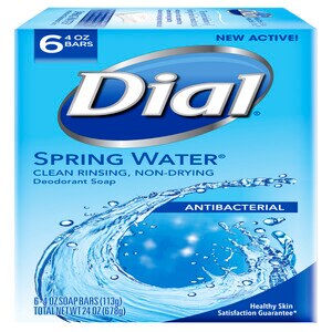 Dial Antibacterial Deodorant Bar Soap, Spring Water, 4 OZ, 6 Bars