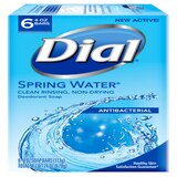 Dial Antibacterial Deodorant Bar Soap, Spring Water, 4 OZ, 6 Bars, thumbnail image 1 of 1