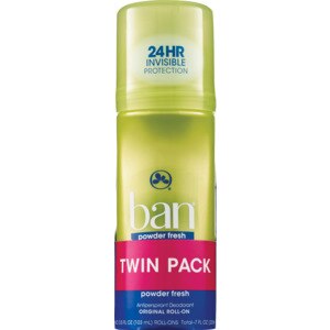 Ban Powder Fresh Original Roll-On Antiperspirant Deodorant, Twin Pack