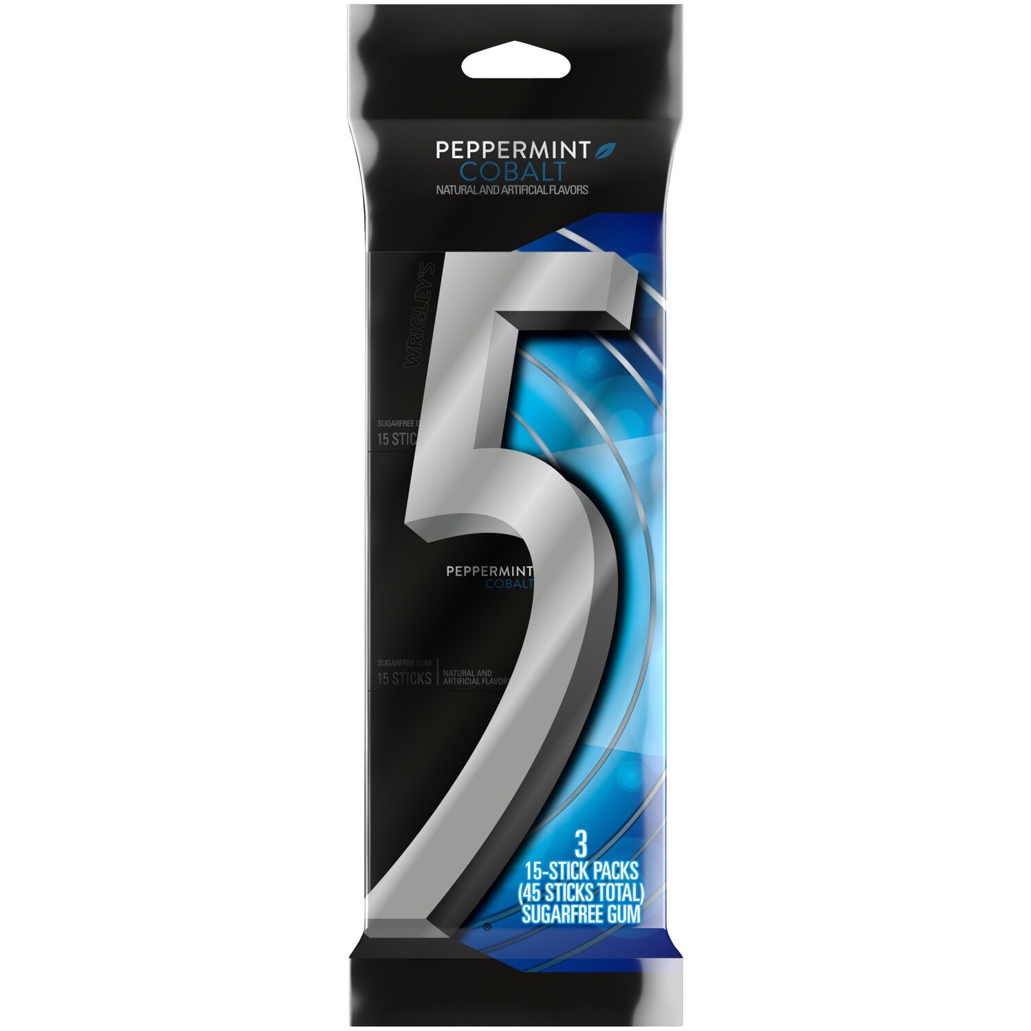 Wrigley's 5 Gum Cobalt Peppermint Sugarfree 3Pk of 15 Sticks