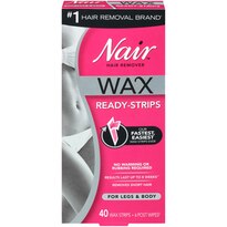 Nair Hair Remover Wax Ready- Strips for Legs & Body, 40 CT