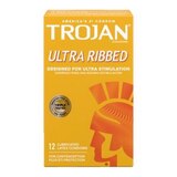 Trojan Condoms Ultra Ribbed Lubricated Latex, 12 CT, thumbnail image 1 of 2