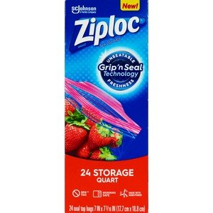 Ziploc Storage Bags, Quart, 24 CT
