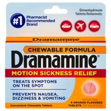 Dramamine Chewable Formula Motion Sickness Relief, Orange, 8 CT, thumbnail image 1 of 1