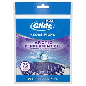 Oral-B Glide Arctic Peppermint Oil Dental Floss Picks, Mint, 75 Count