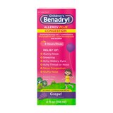 Children’s Benadryl Allergy Plus Congestion Liquid, Grape, 4 fl. OZ, thumbnail image 1 of 1