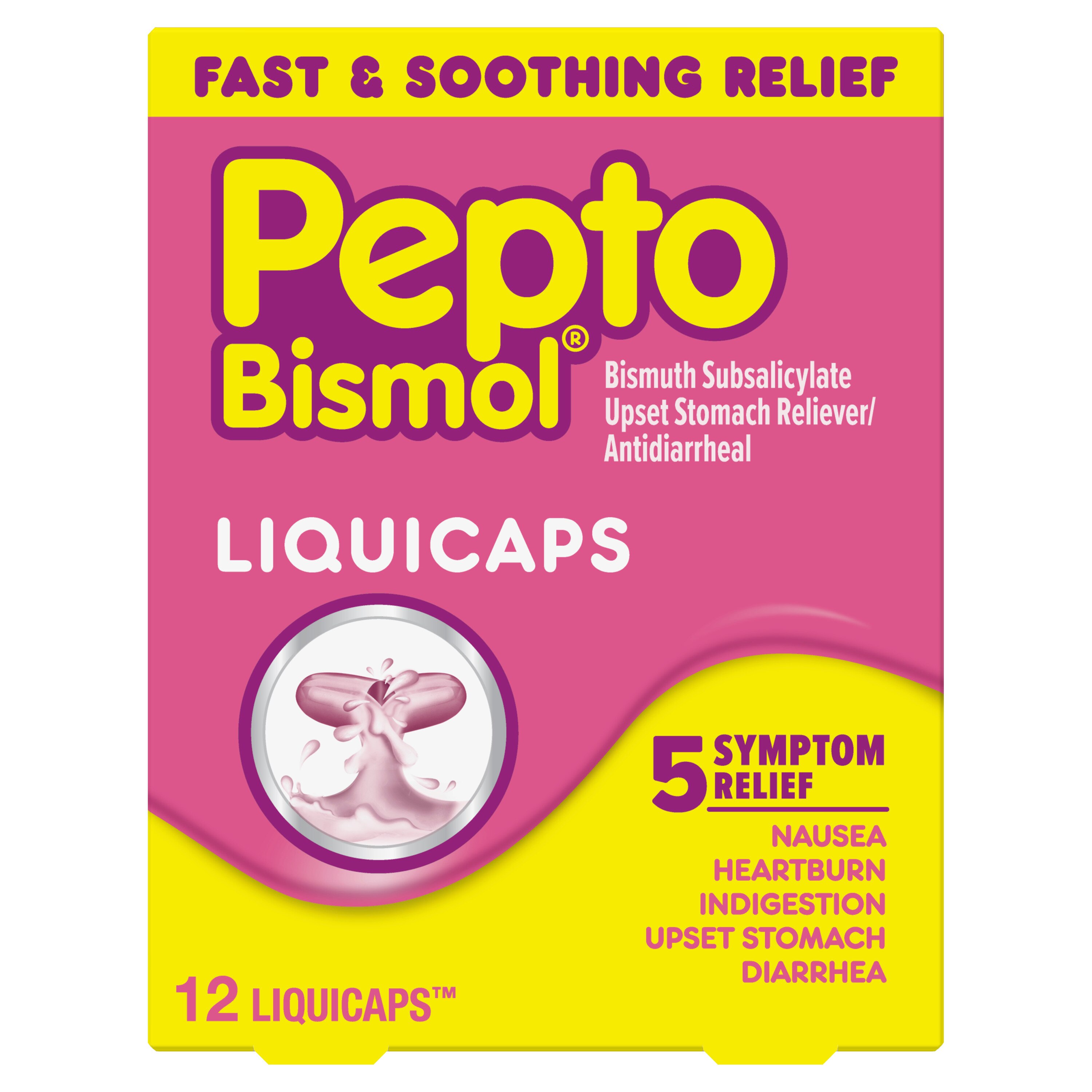 Pepto Bismol LiquiCaps (12 Count), Rapid Relief from Nausea, Heartburn, Indigestion, Upset Stomach, Diarrhea