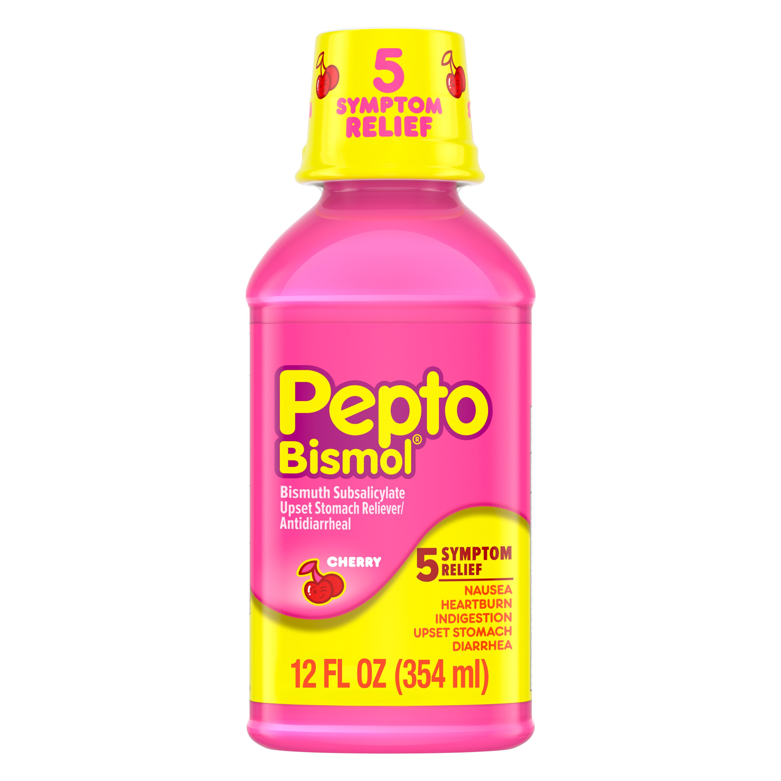 Pepto Bismol Liquid for Nausea, Heartburn, Indigestion, Upset Stomach, and Diarrhea Relief, Cherry Flavor 12 OZ