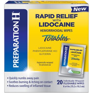 Preparation H Flushable Medicated Hemorrhoidal Wipes (20 Count), Rapid Relief with Lidocaine