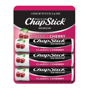 Chapstick Classic Skin Protectant Cherry Flavored Lip Balm, 3CT