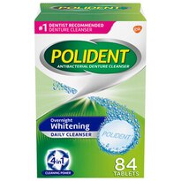 Polident Overnight Whitening Antibacterial Denture Cleanser Effervescent Tablets, 84 CT