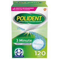 Polident 3 Minute Triple Mint Antibacterial Denture Cleanser Effervescent Tablets, 120 CT