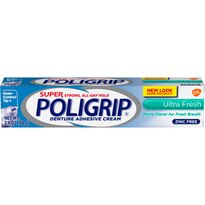 Super Poligrip Ultra Fresh Mint Flavor Zinc Free Denture Adhesive Cream, 2.4 OZ