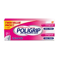 Super Poligrip Original Formula Zinc Free Denture Adhesive Cream, 2.4 OZ Twinpack (4.8 OZ total)