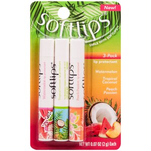 SoftLips Lip ProteCTant in Watermelon, Tropical Coconut, Peach Passion 3 CT