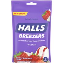 HALLS BREEZERS PECTIN DEMULCENT THROAT DROPS CRMY STRAWBERRY