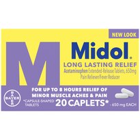 Midol Long Lasting Relief, with Acetaminophen, Pain Reliever & Fever Reducer, Menstrual Period Pain Symptoms, 20 Count - New Product Look, Pack May Vary