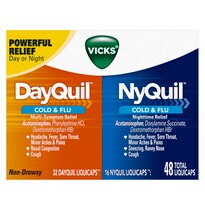 Vicks DayQuil & NyQuil Cough, Cold & Flu Relief Combo, 48 LiquiCaps (32 DayQuil, 16 NyQuil) - Relieves Sore Throat, Fever, and Congestion