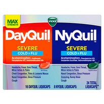 DayQuil and NyQuil SEVERE with Vicks VapoCOOL Cough, Cold & Flu Relief, 24 Caplets (16 DayQuil & 8 NyQuil) – Relieves Sore Throat, Fever, and Congestion, Day or Night