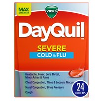 Vicks DayQuil SEVERE Cold, Flu and Congestion Medicine Liquicaps, Maximum Strength - Relieves Cough, Sore Throat, Fever, Chest Congestion, 24 CT