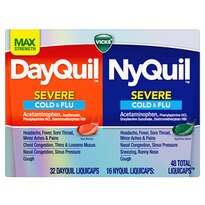 DayQuil and NyQuil SEVERE with Vicks VapoCOOL Cough, Cold & Flu Relief Liquid, 2x12 Fl OZ Combo - Relieves Sore Throat, Fever, and Congestion, Day or Night