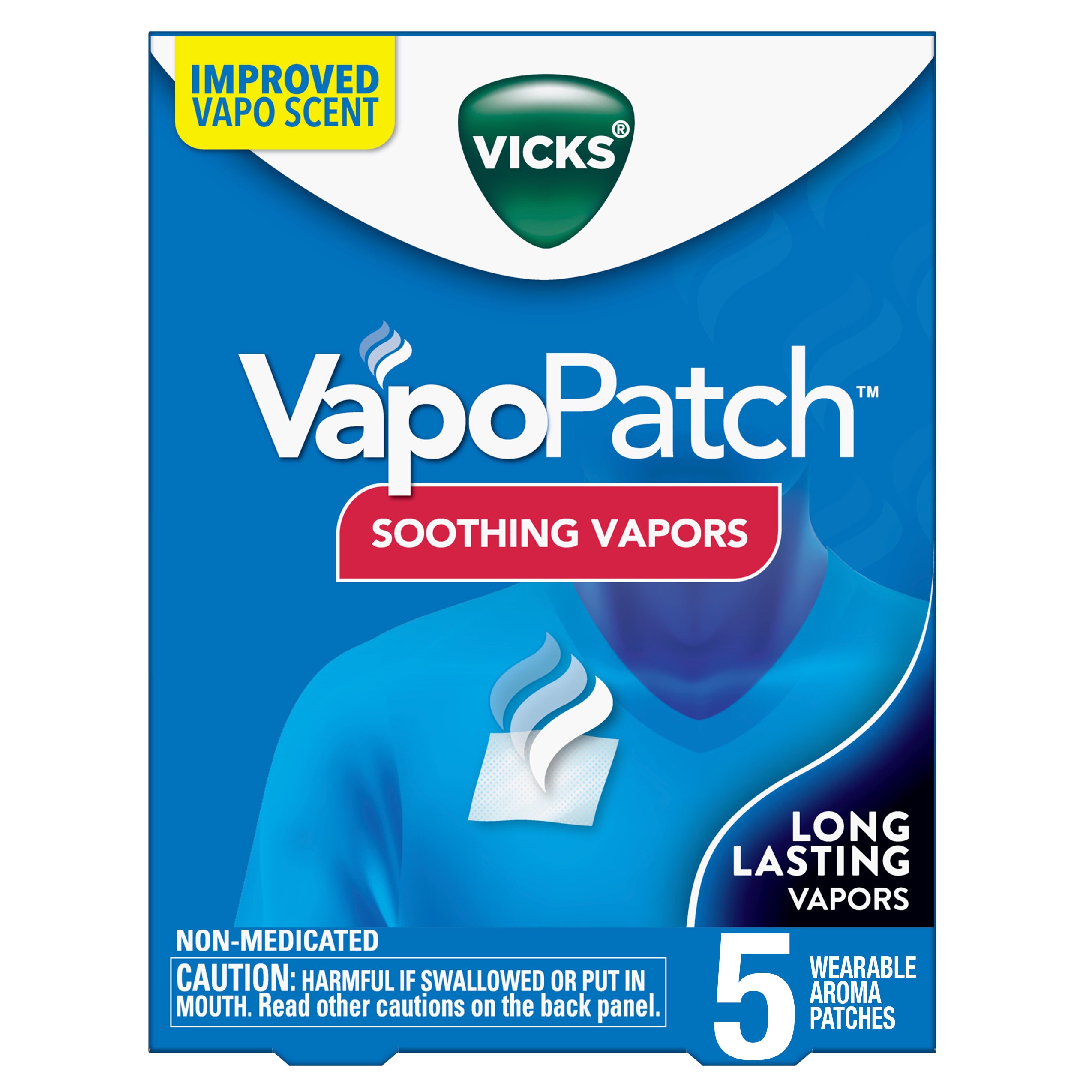 Vicks VapoPatch with Long Lasting Soothing Vicks Vapors for Adults & Children Ages 6+, 5 Count
