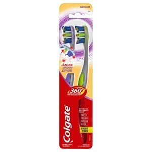 Colgate 360 Advanced 4 Zone Toothbrush, Medium - 2 Count