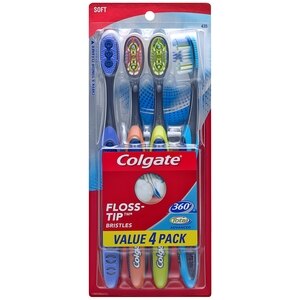 Colgate 360 Total Advanced Floss Tip Soft Bristles Toothbrush, 4CT