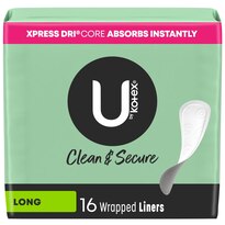 U by Kotex Lightdays Liners, Absorbent Long, Fragrance-Free, 16 Count