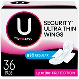 U by Kotex Security Ultra Thin Pads with Wings, Regular, Unscented, 36 Count, thumbnail image 1 of 3