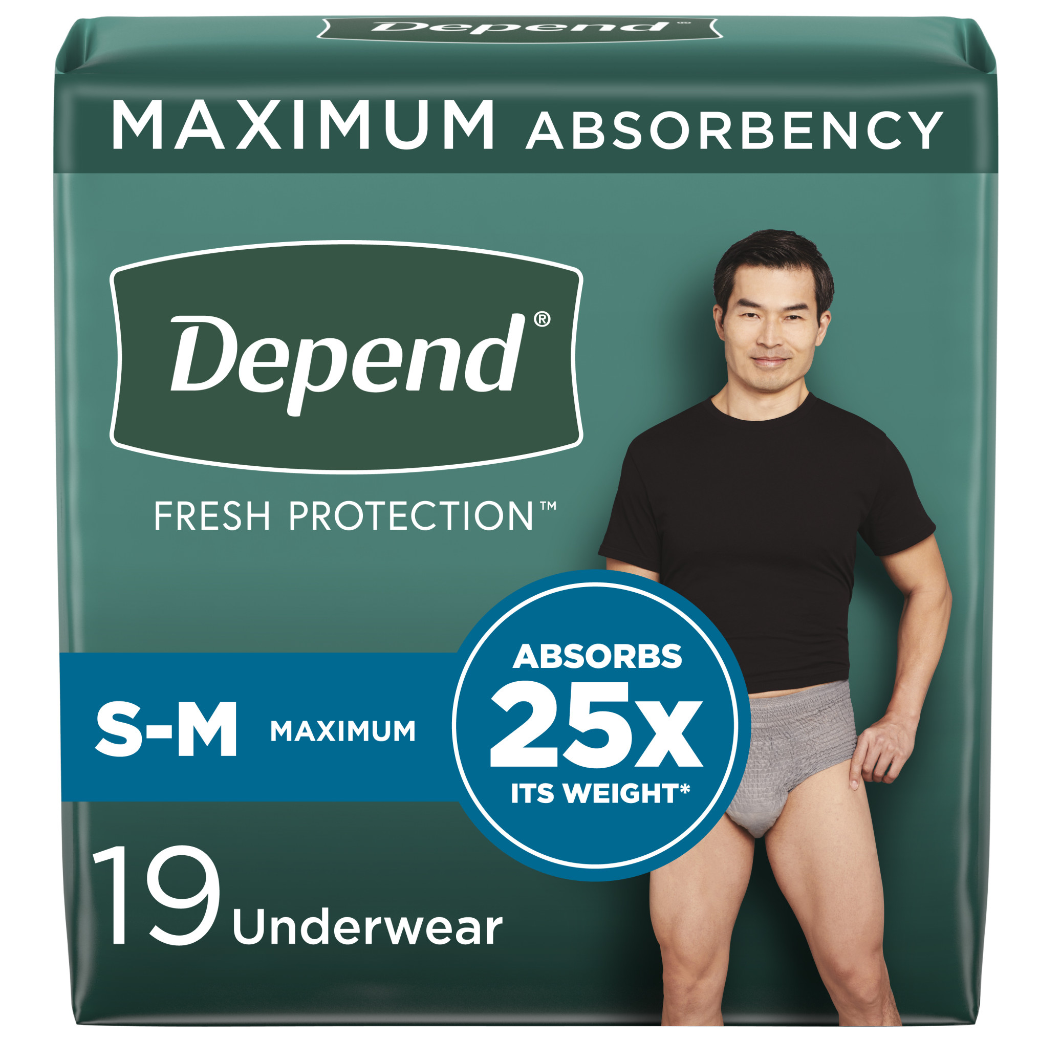 Depend FIT-FLEX Incontinence Underwear for Men, Maximum Absorbency, S/M