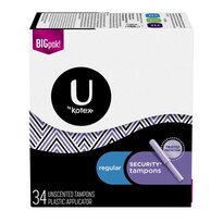 U by Kotex Security Tampons, Regular, Plastic Applicator, Unscented, 34CT