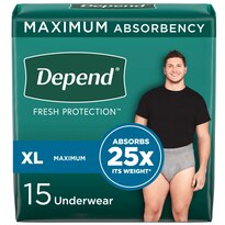 Depend FIT-FLEX Incontinence Underwear for Men, Maximum Absorbency, XL, Grey