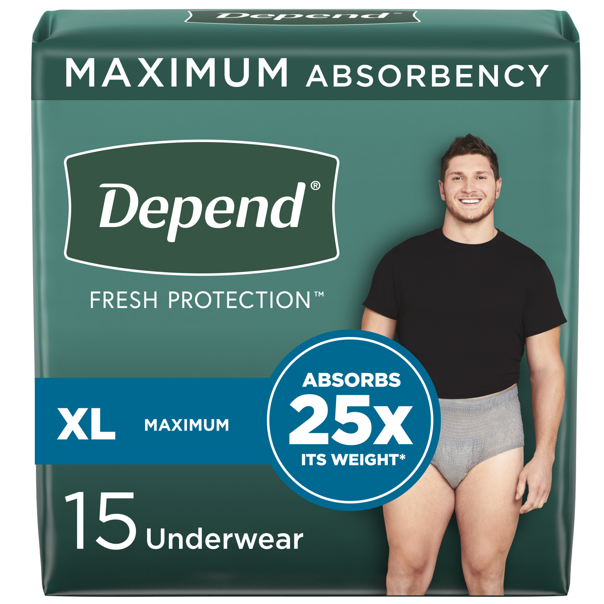 Depend FIT-FLEX Incontinence Underwear for Men, Maximum Absorbency, XL, Grey