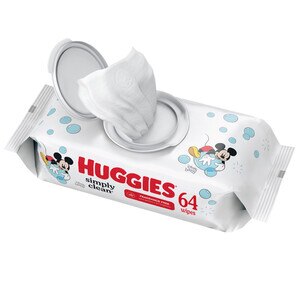 HUGGIES Simply Clean Fragrance-free Baby Wipes, Soft Pack 64 CT