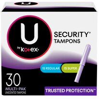 U by Kotex Security Tampons, Multipack, Regular/Super Absorbency, Unscented, 30 Count