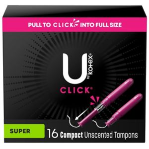 U by Kotex Click Compact Tampons, Super Absorbency, Unscented, 16 Count