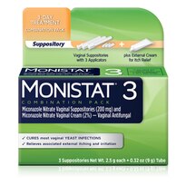 Monistat 3-Day Yeast Infection Treatment Suppositories + Itch Cream