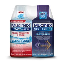 Mucinex Fast-Max Severe Congestion & Cough Clear & Cool & Mucinex Nightshift Cold & Flu Clear & Cool Liquid (2x6)