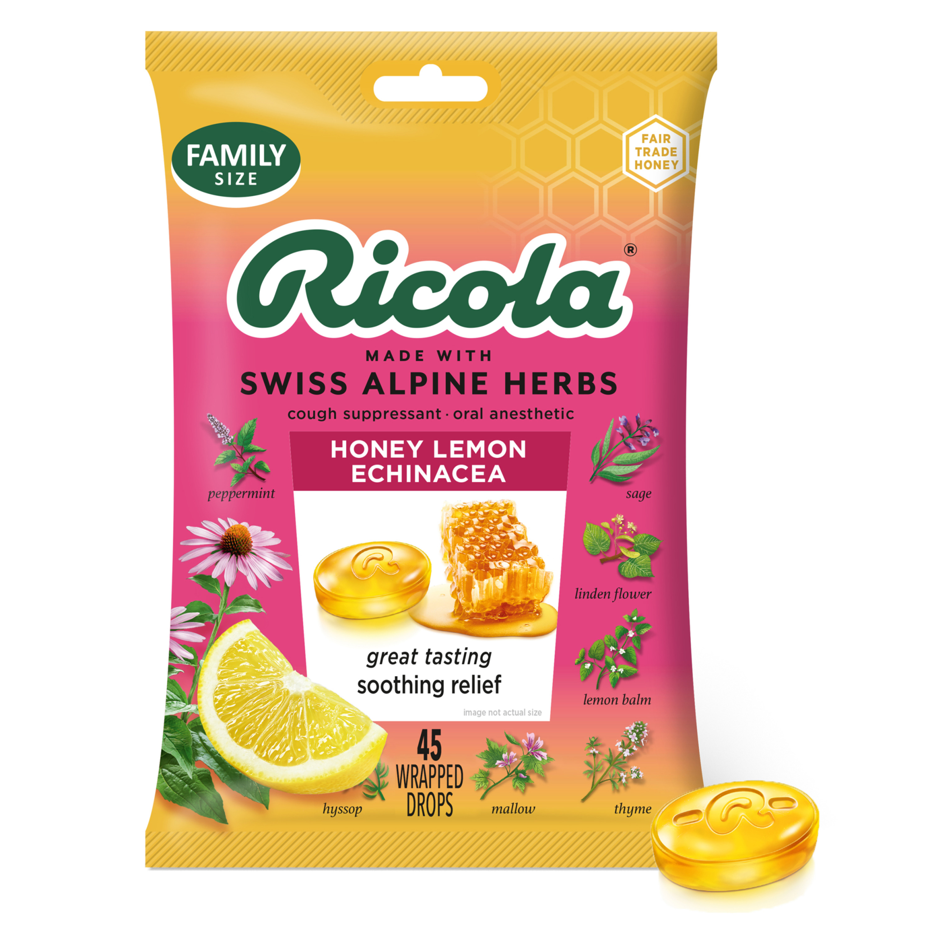 Ricola Throat Drops Cough Suppressant Family Pack, Honey Lemon with Echinacea