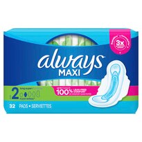 ALWAYS Maxi Size 2 Super Pads With Wings Unscented, 42 Count