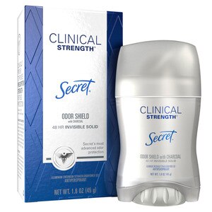 Secret Clinical Strength Invisible Solid Antiperspirant and Deodorant, Odor Shield with Charcoal, Single Pack, 1.6 OZ