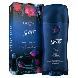 Secret Antiperspirant Deodorant for Women with Essential Oils, Rose and Charcoal Scent, 1.6 oz