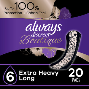 Always Discreet Boutique Incontinence Pads, Extra Heavy Absorbency, Long Length, 20 Count