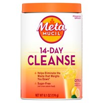 Metamucil Fiber 14-Day Cleanse, Psyllium Fiber Supplement, Sugar Free Powder, Citrus Flavored Drink, 30 servings