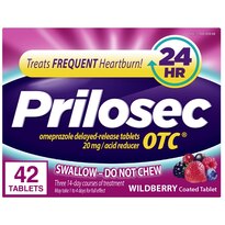 Prilosec OTC Frequent Heartburn Relief Medicine and Acid Reducer, Wildberry Flavor – Omeprazole Delayed-Release Tablets 20mg - Proton Pump