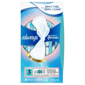 Always Infinity FlexFoam Pads for Women, Size 3, Extra Heavy Absorbency, Unscented, 14 Count