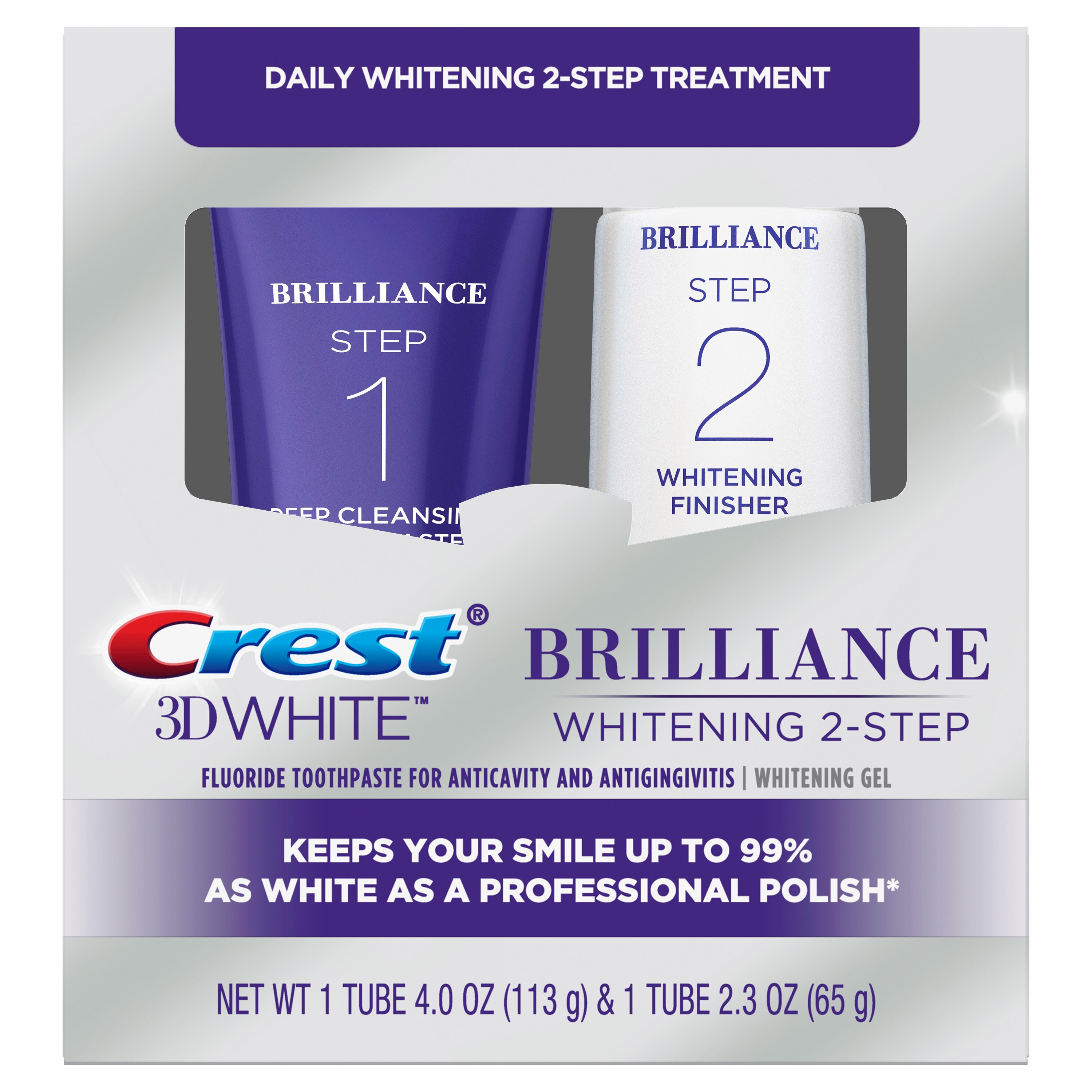 Crest 3D White Brilliance + Whitening Two-step Toothpaste, 4.0 oz and 2.3 oz